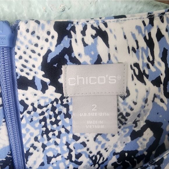 Chico's Coastal Side Pockets Blue and White Midi Dress - Picture 2 of 12